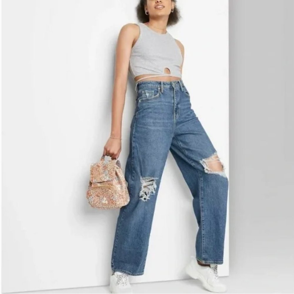 Wild Fable Highest Rise Baggy Distressed Denim Blue Jeans Women's Size 8/29R !!